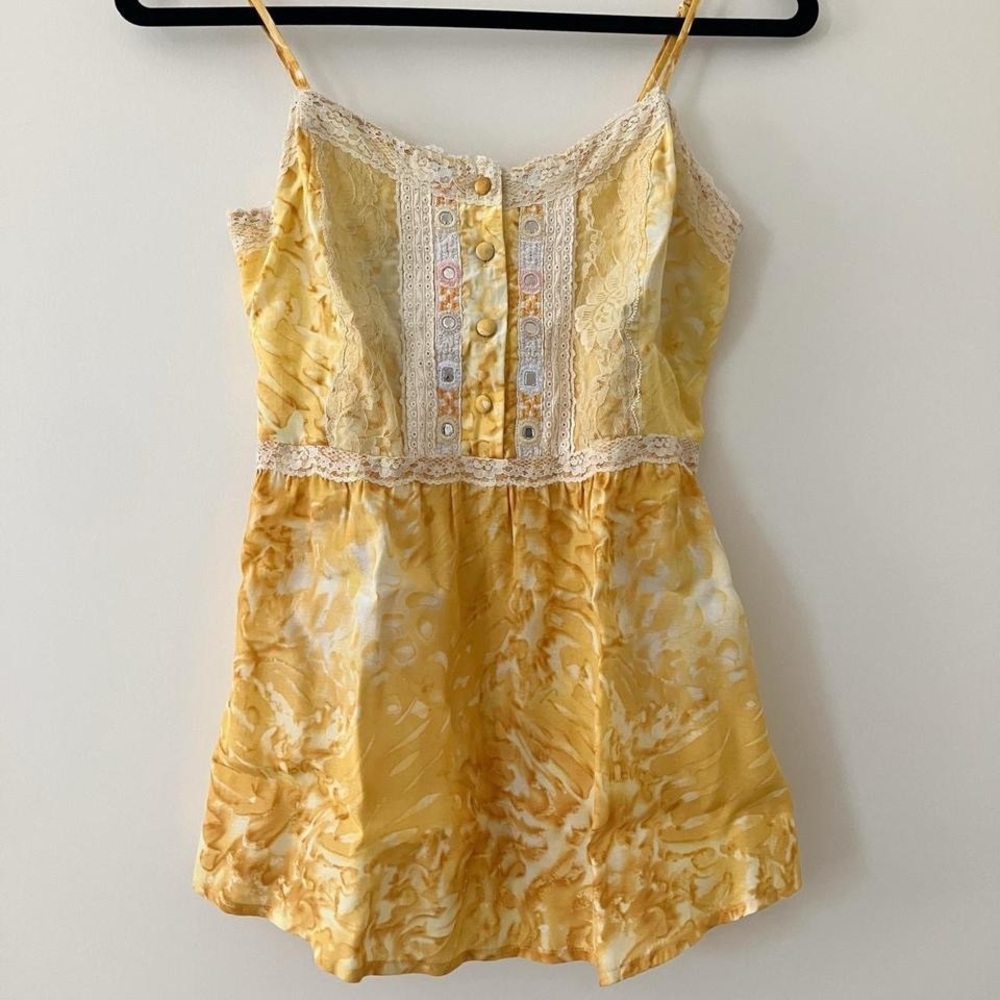 Vintage free people yellow babydoll lace cami boho chic y2k